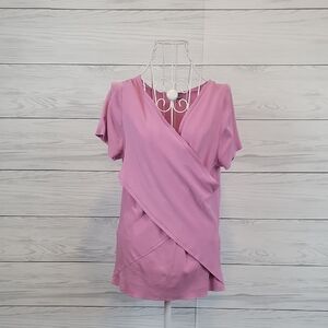 Principe Italien Design Silk Blend Pink Short Sleeve Wrap Front Top Women Size L